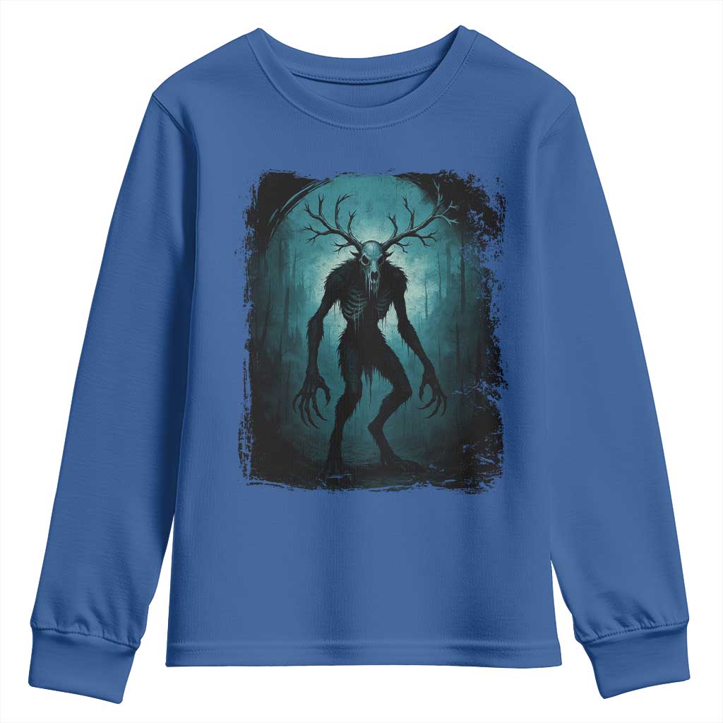 Wendigo Monster Skinwalker Mythical Cryptid Dark Forest Youth Sweatshirt TS11 Royal Blue Print Your Wear