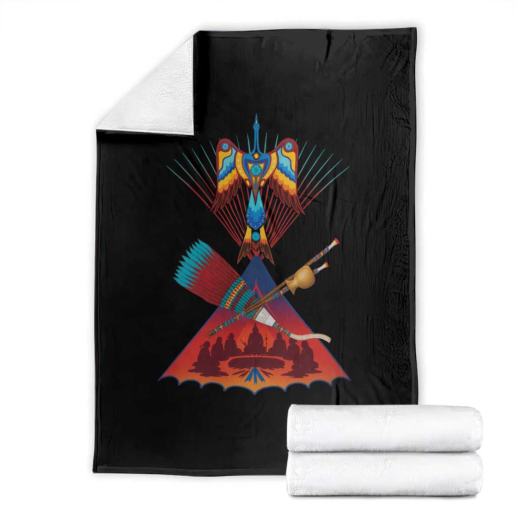 Native American Indigenous Heritage Peyote Water Bird Throw Blanket TS11 Black Print Your Wear