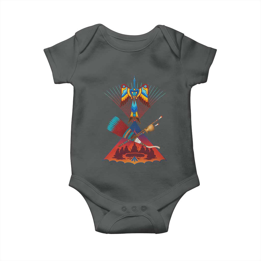 Native American Indigenous Heritage Peyote Water Bird Baby Onesie TS11 Dark Heather Print Your Wear