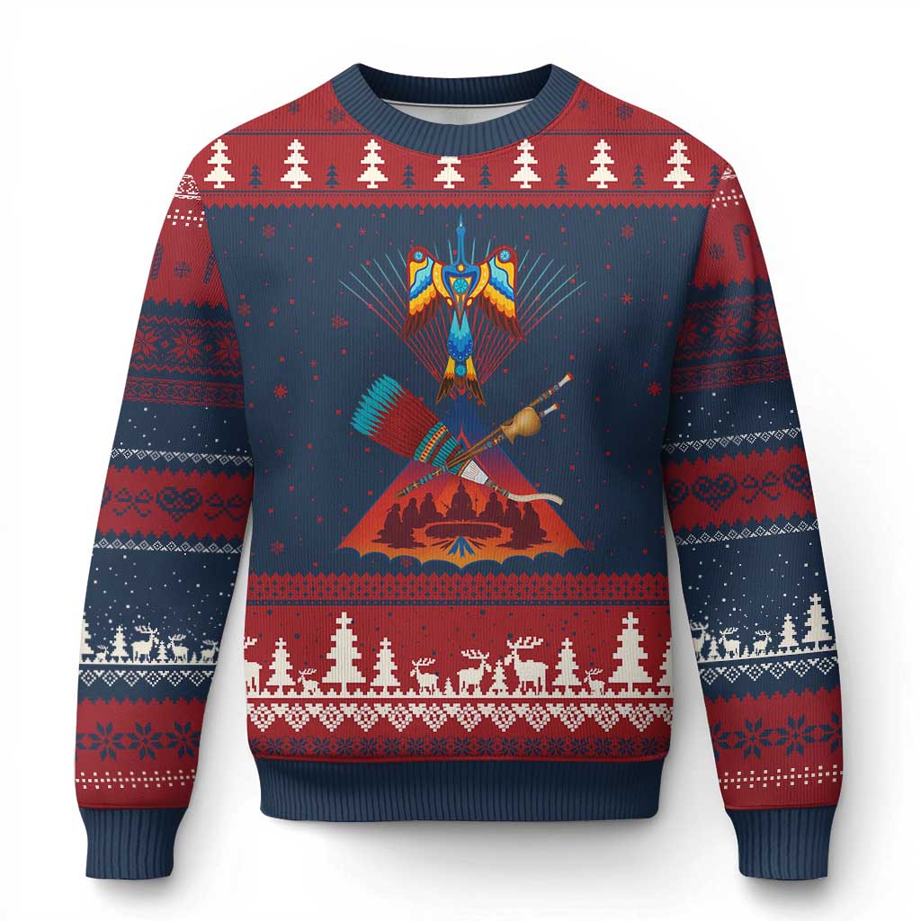 Native American Indigenous Heritage Peyote Water Bird Ugly Christmas Sweater TS11 Navy Red Print Your Wear