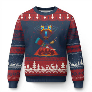 Native American Indigenous Heritage Peyote Water Bird Ugly Christmas Sweater TS11 Navy Red Print Your Wear