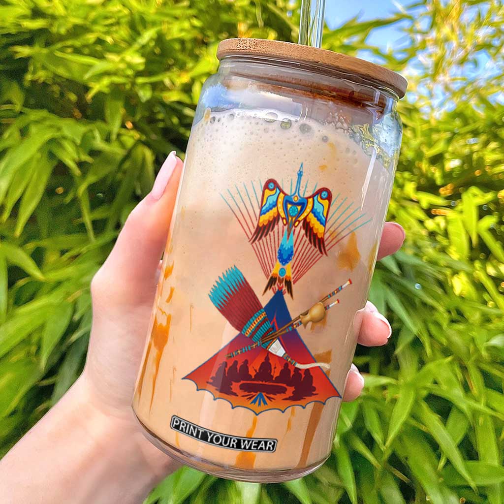 Native American Indigenous Heritage Peyote Water Bird Glass Can TS11 Black Print Your Wear