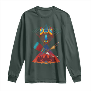 Native American Indigenous Heritage Peyote Water Bird Long Sleeve Shirt TS11 Dark Forest Green Print Your Wear