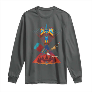 Native American Indigenous Heritage Peyote Water Bird Long Sleeve Shirt TS11 Dark Heather Print Your Wear