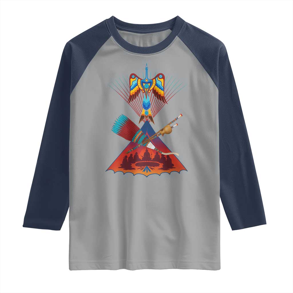 Native American Indigenous Heritage Peyote Water Bird Raglan Shirt TS11 Sport Gray Navy Print Your Wear