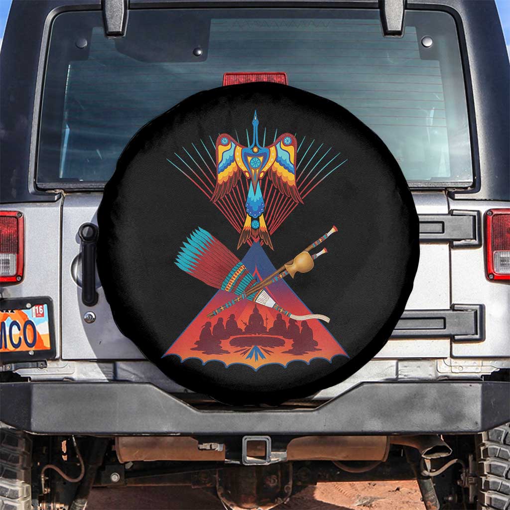 Native American Indigenous Heritage Peyote Water Bird Spare Tire Cover TS11 No hole Black Print Your Wear