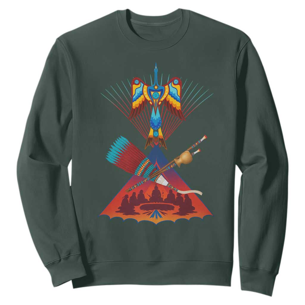 Native American Indigenous Heritage Peyote Water Bird Sweatshirt TS11 Dark Forest Green Print Your Wear