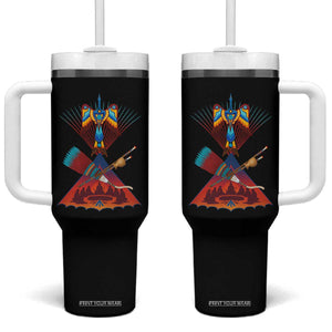 Native American Indigenous Heritage Peyote Water Bird Tumbler With Handle TS11 One Size: 40 oz Black Print Your Wear