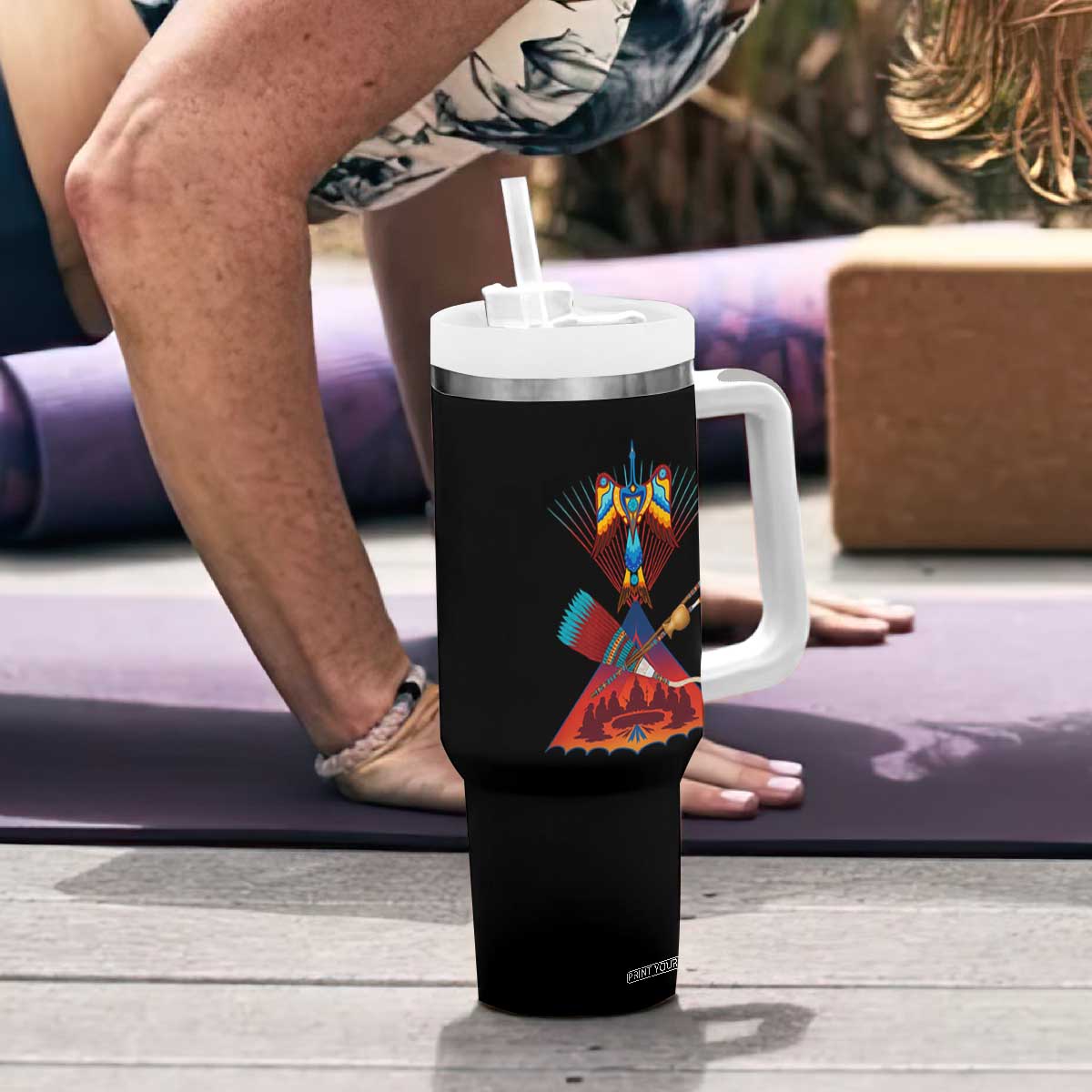 Native American Indigenous Heritage Peyote Water Bird Tumbler With Handle TS11 Print Your Wear
