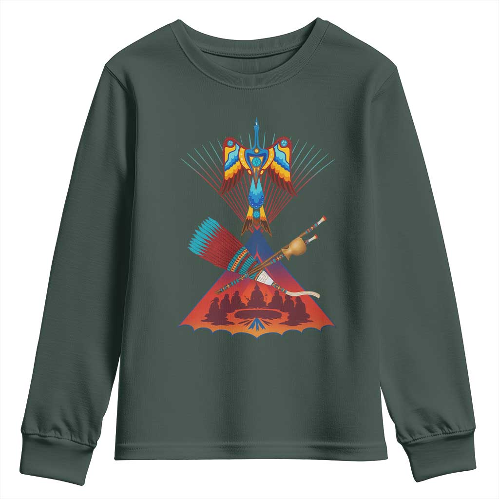 Native American Indigenous Heritage Peyote Water Bird Youth Sweatshirt TS11 Dark Forest Green Print Your Wear