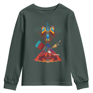 Native American Indigenous Heritage Peyote Water Bird Youth Sweatshirt TS11 Dark Forest Green Print Your Wear