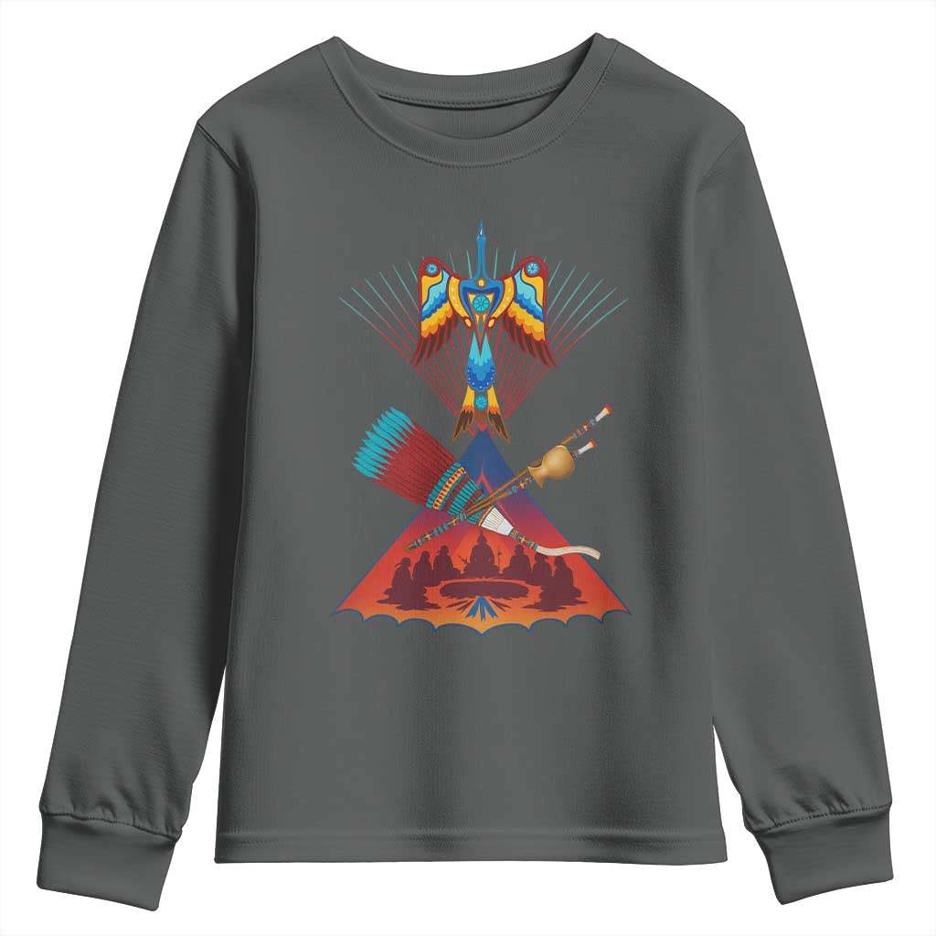 Native American Indigenous Heritage Peyote Water Bird Youth Sweatshirt TS11 Dark Heather Print Your Wear
