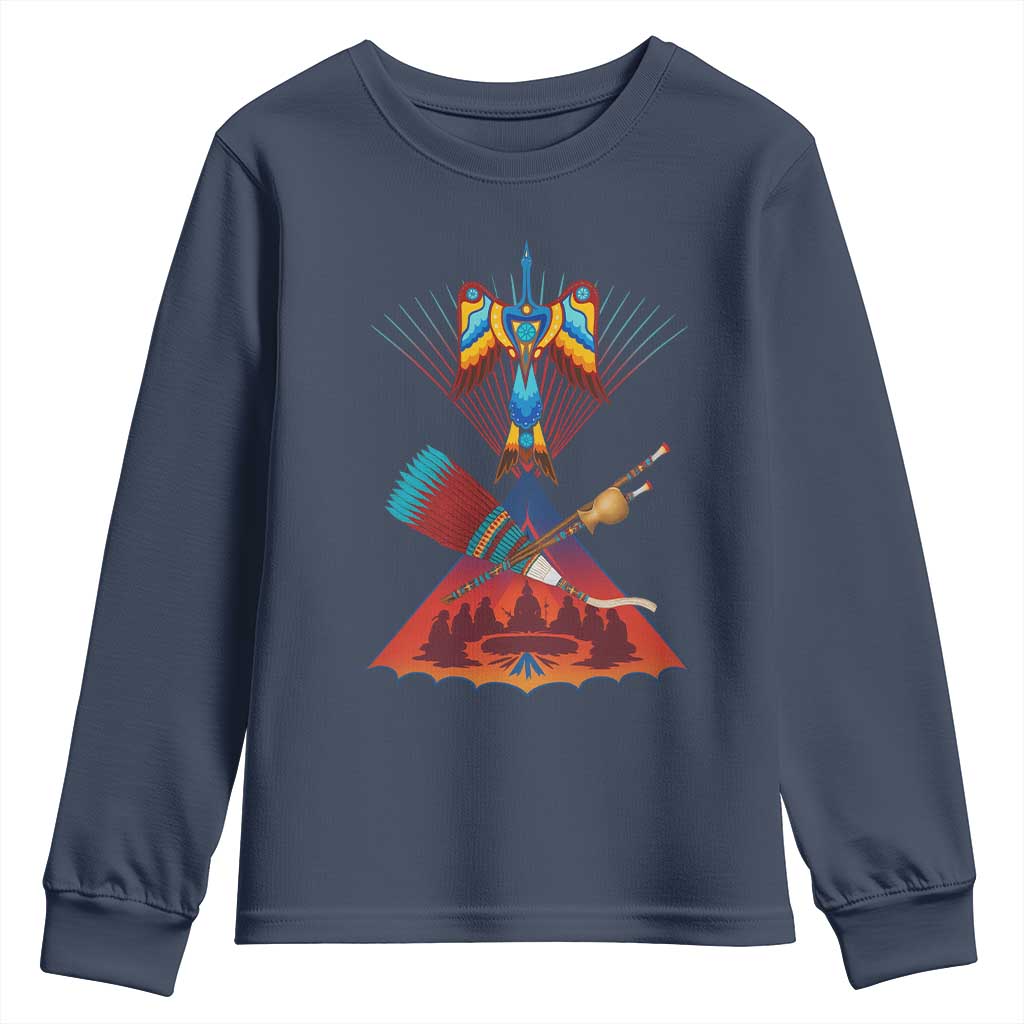 Native American Indigenous Heritage Peyote Water Bird Youth Sweatshirt TS11 Navy Print Your Wear