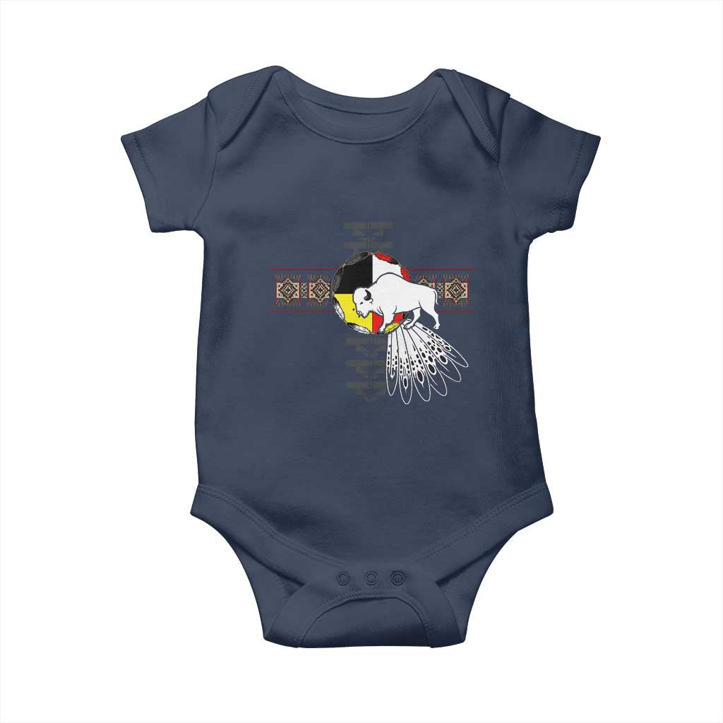 Native American White Buffalo Baby Onesie Seven Sacred Grandfather Teachings TS11 Navy Print Your Wear