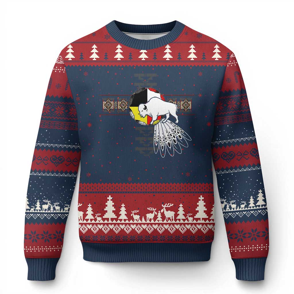 Native American White Buffalo Ugly Christmas Sweater Seven Sacred Grandfather Teachings - Print Your Wear