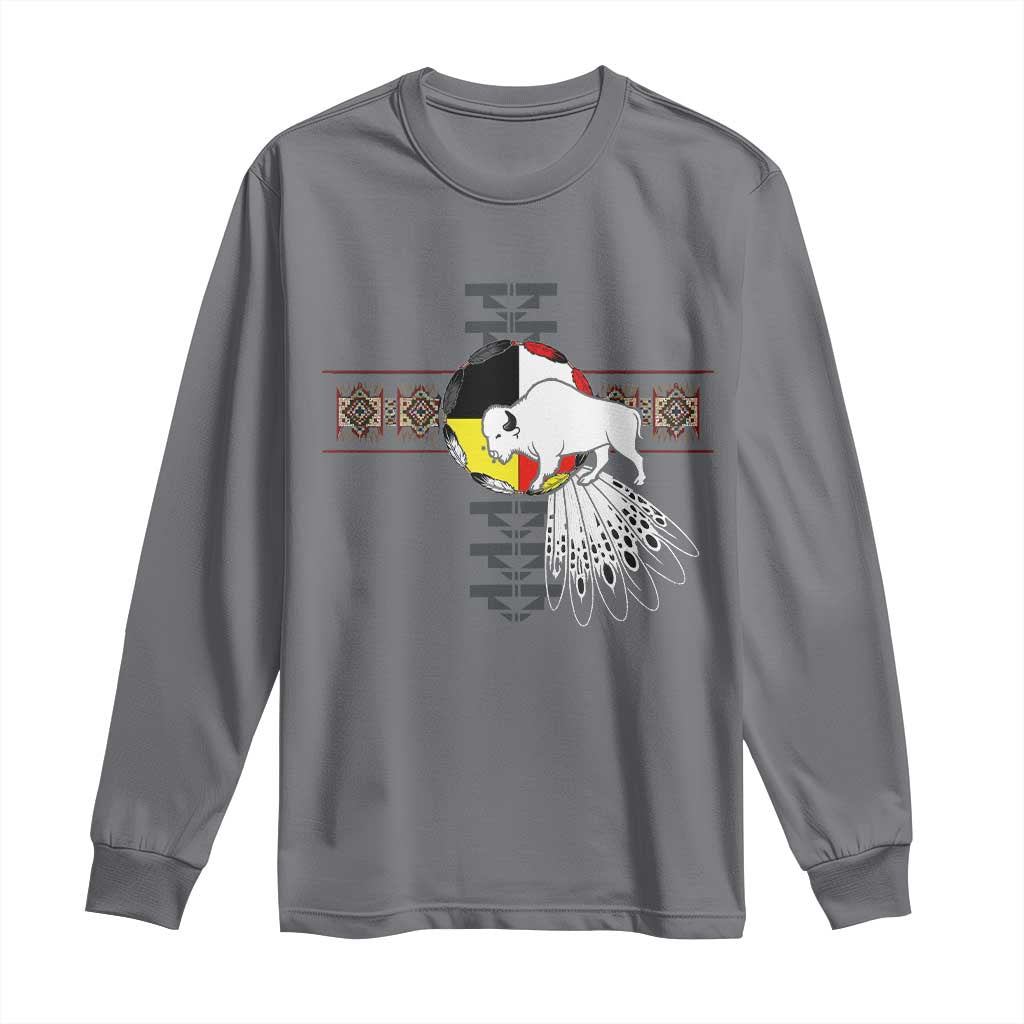 Native American White Buffalo Long Sleeve Shirt Seven Sacred Grandfather Teachings TS11 Charcoal Print Your Wear