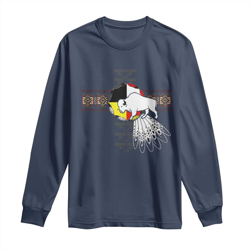 Native American White Buffalo Long Sleeve Shirt Seven Sacred Grandfather Teachings TS11 Navy Print Your Wear