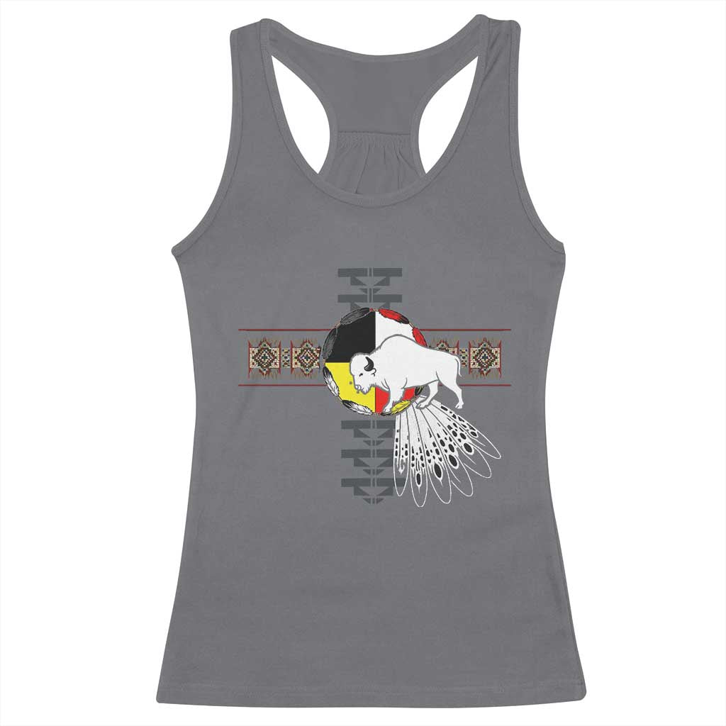 Native American White Buffalo Racerback Tank Top Seven Sacred Grandfather Teachings TS11 Charcoal Print Your Wear