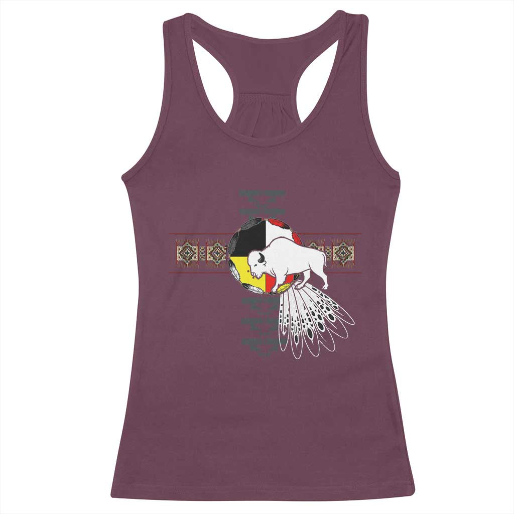 Native American White Buffalo Racerback Tank Top Seven Sacred Grandfather Teachings TS11 Maroon Print Your Wear