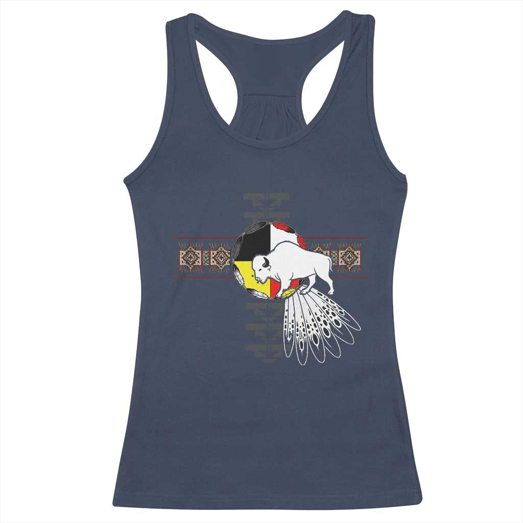 Native American White Buffalo Racerback Tank Top Seven Sacred Grandfather Teachings TS11 Navy Print Your Wear