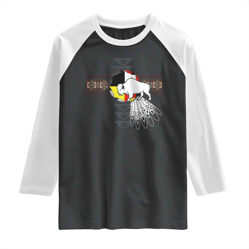 Native American White Buffalo Raglan Shirt Seven Sacred Grandfather Teachings TS11 Black White Print Your Wear