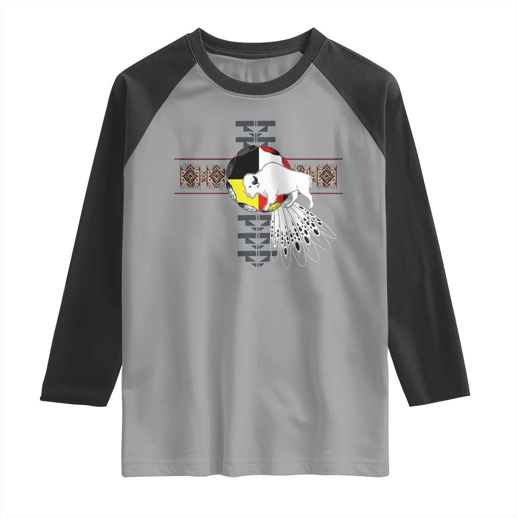 Native American White Buffalo Raglan Shirt Seven Sacred Grandfather Teachings TS11 Sport Gray Black Print Your Wear