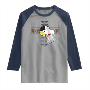 Native American White Buffalo Raglan Shirt Seven Sacred Grandfather Teachings TS11 Sport Gray Navy Print Your Wear