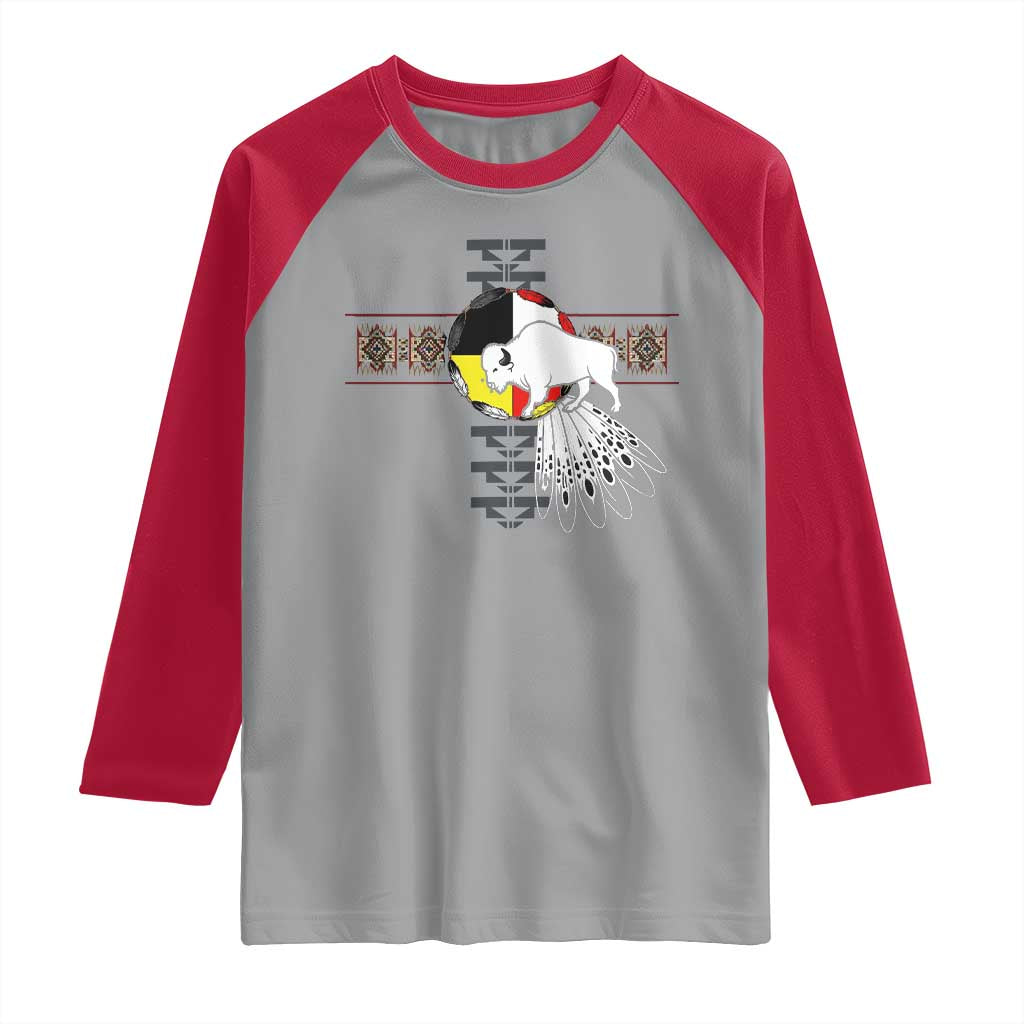 Native American White Buffalo Raglan Shirt Seven Sacred Grandfather Teachings TS11 Sport Gray Red Print Your Wear