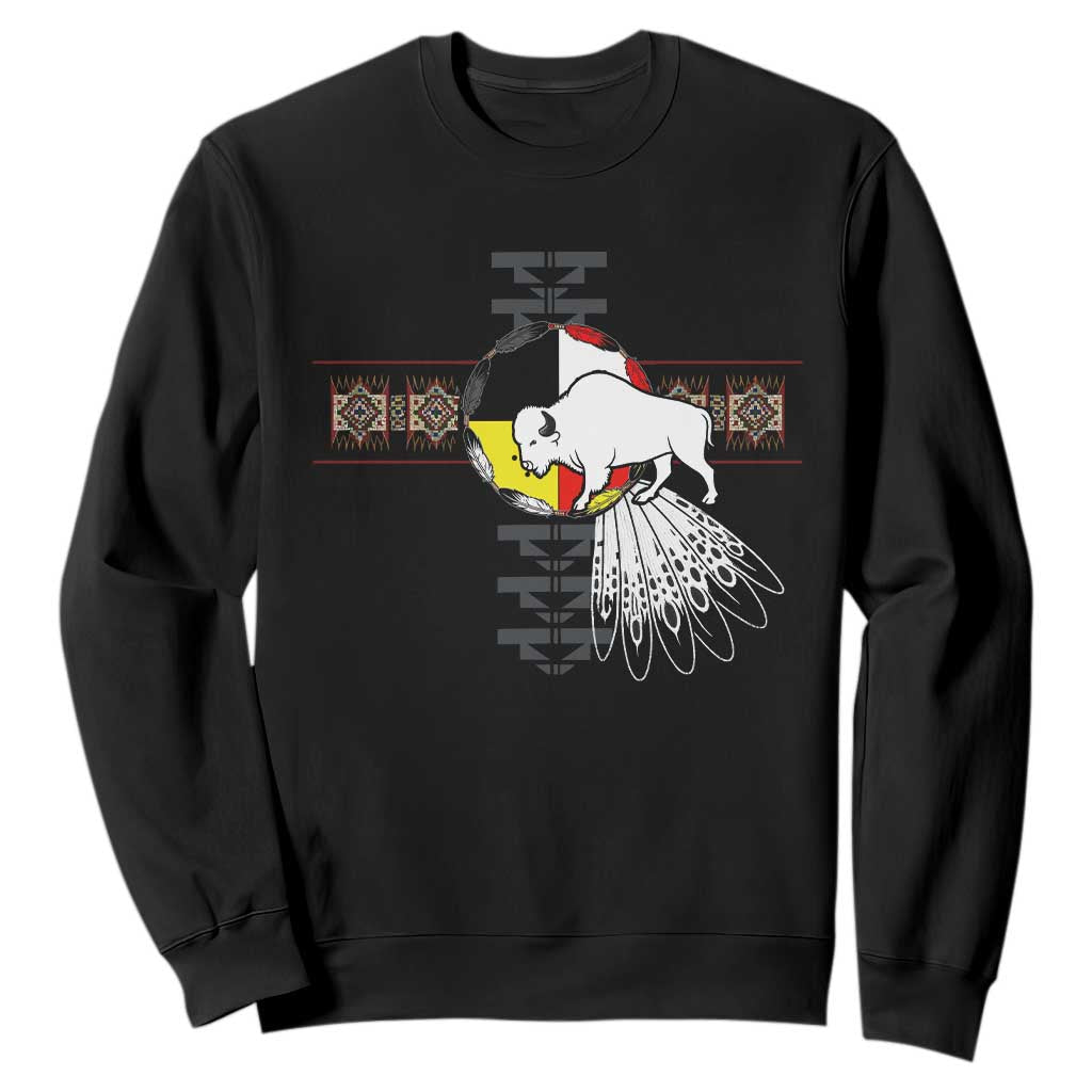 Native American White Buffalo Sweatshirt Seven Sacred Grandfather Teachings TS11 Black Print Your Wear