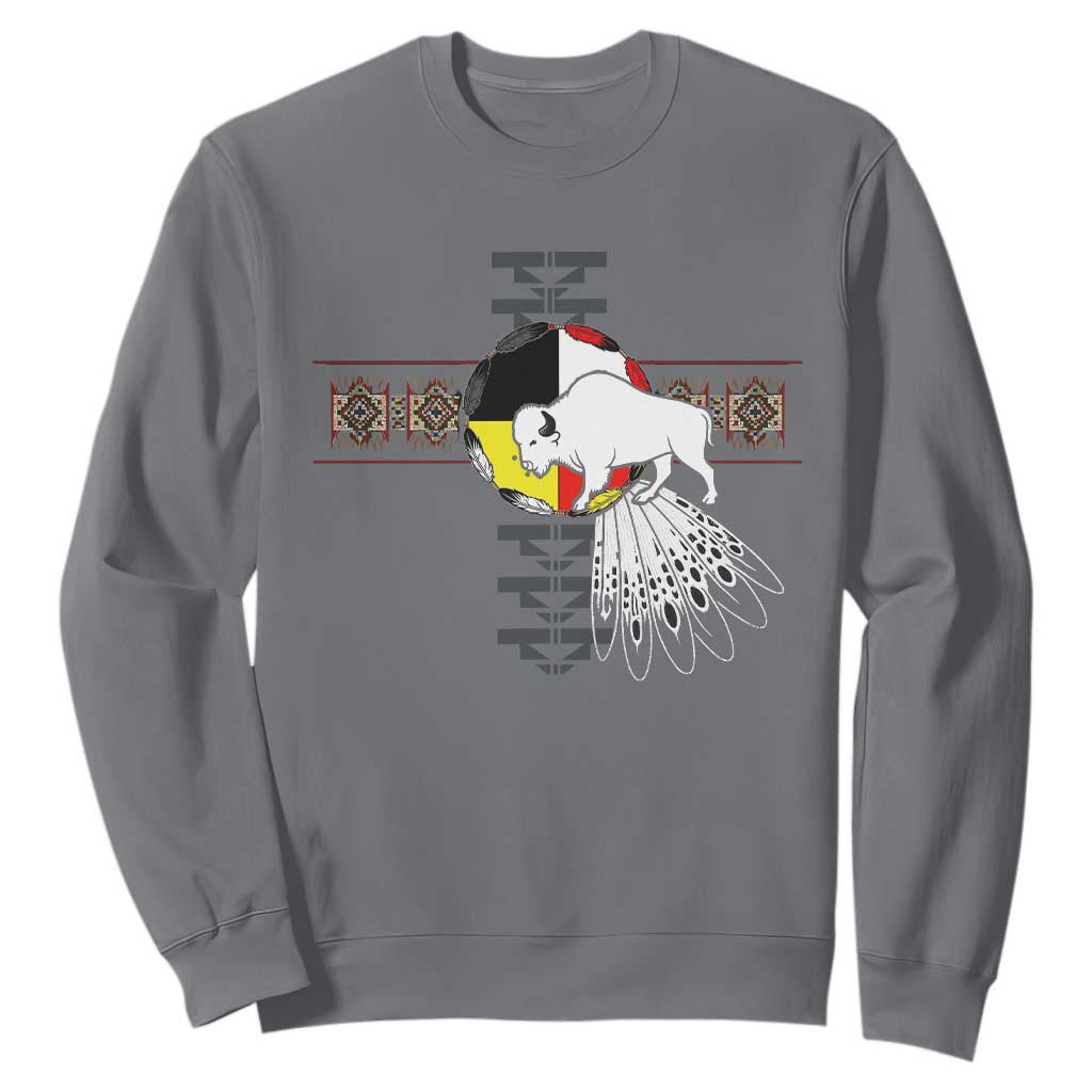 Native American White Buffalo Sweatshirt Seven Sacred Grandfather Teachings TS11 Charcoal Print Your Wear