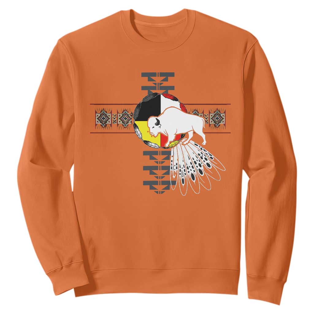 Native American White Buffalo Sweatshirt Seven Sacred Grandfather Teachings TS11 Orange Print Your Wear