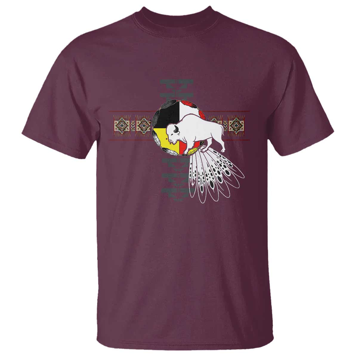 Native American White Buffalo T Shirt Seven Sacred Grandfather Teachings TS11 Maroon Print Your Wear