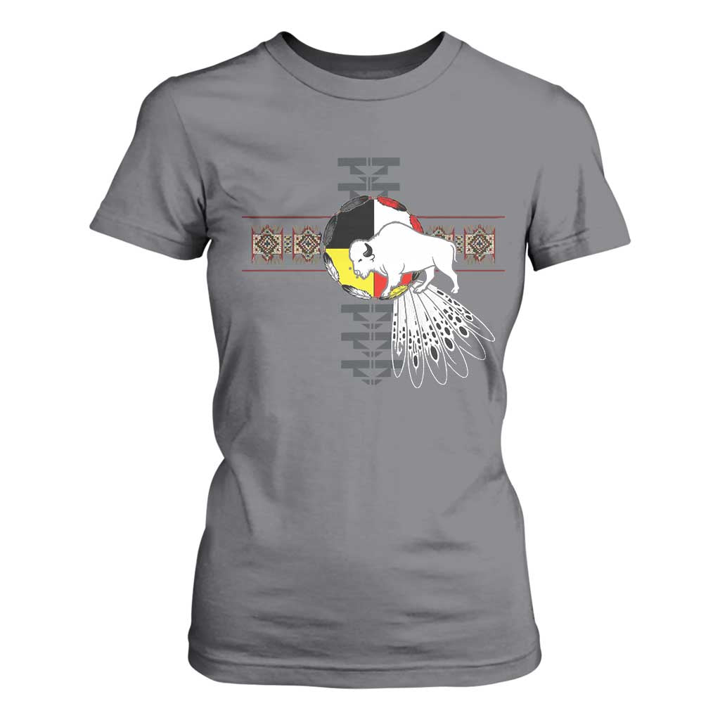 Native American White Buffalo T Shirt For Women Seven Sacred Grandfather Teachings TS11 Charcoal Print Your Wear