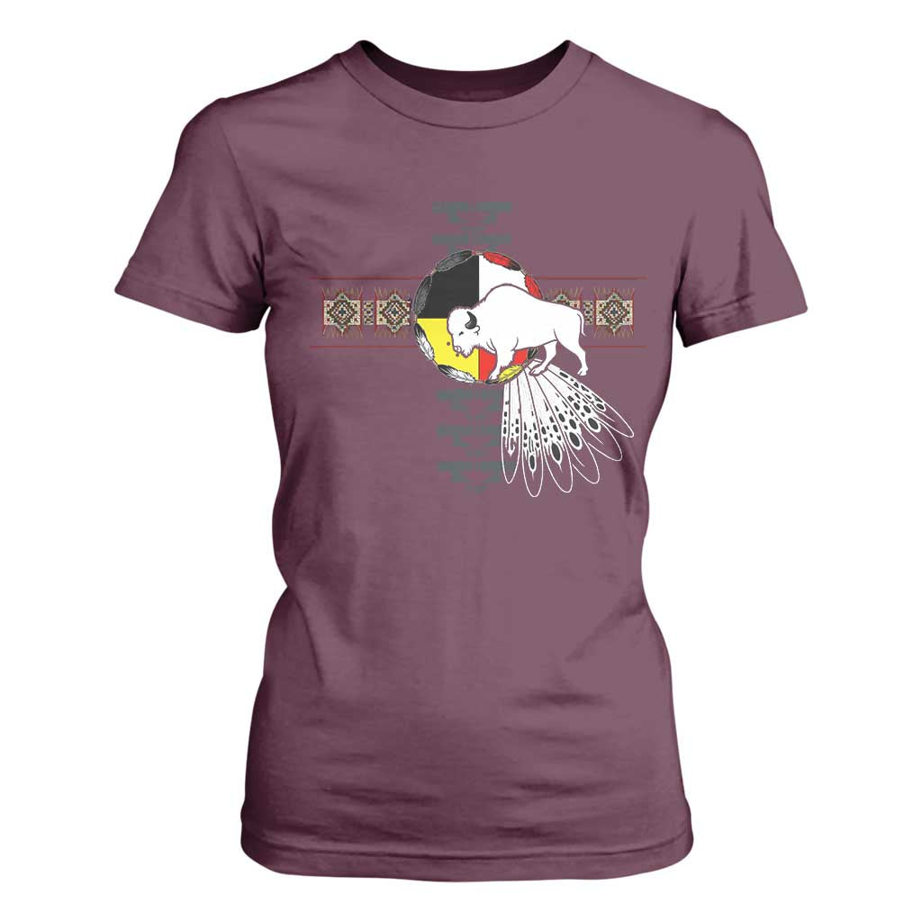 Native American White Buffalo T Shirt For Women Seven Sacred Grandfather Teachings TS11 Maroon Print Your Wear