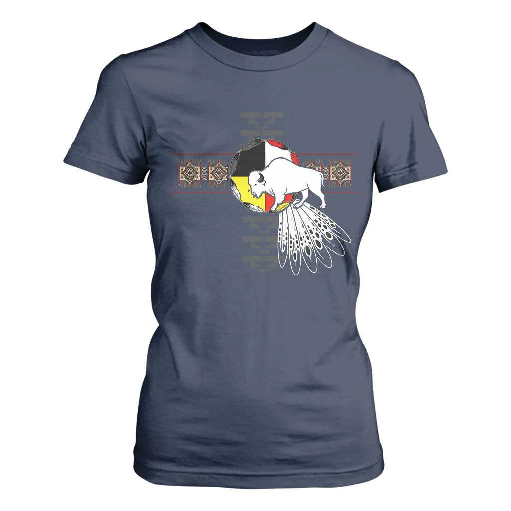 Native American White Buffalo T Shirt For Women Seven Sacred Grandfather Teachings TS11 Navy Print Your Wear