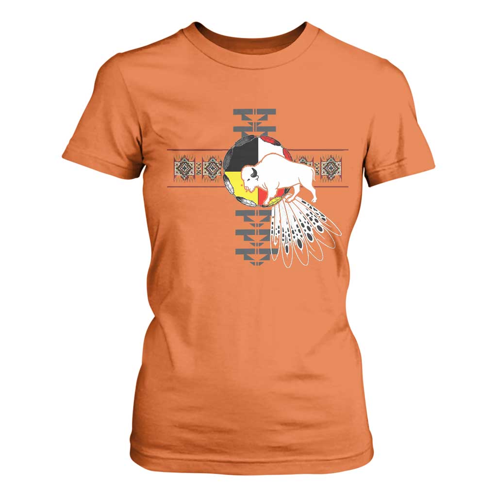 Native American White Buffalo T Shirt For Women Seven Sacred Grandfather Teachings TS11 Orange Print Your Wear
