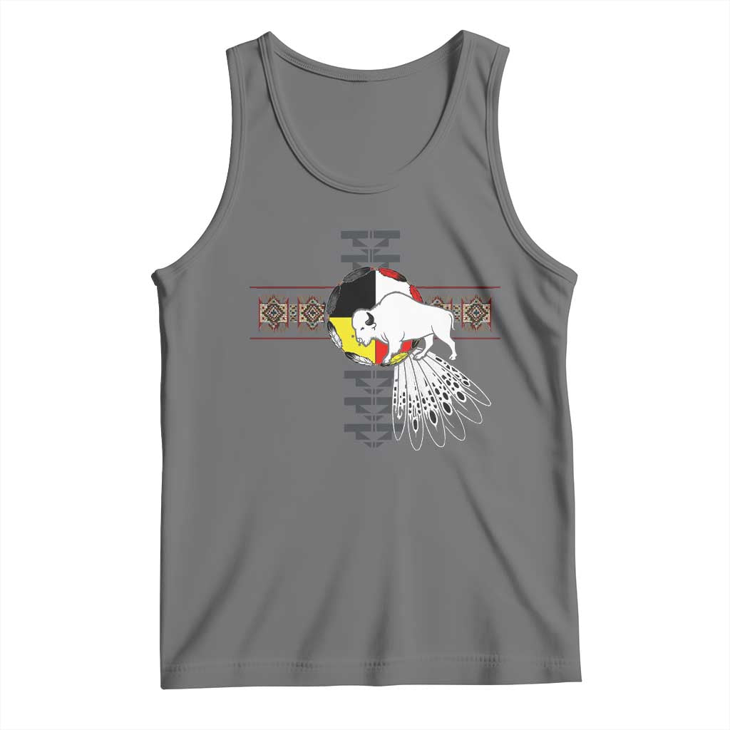 Native American White Buffalo Tank Top Seven Sacred Grandfather Teachings TS11 Black Heather Print Your Wear
