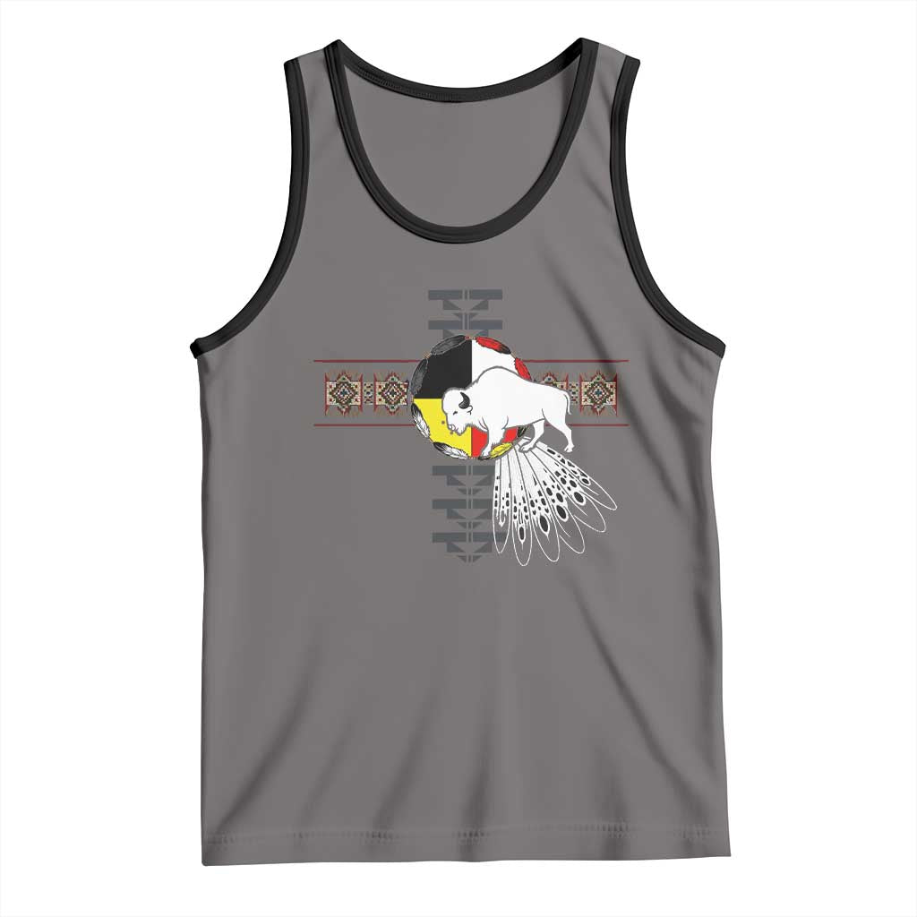 Native American White Buffalo Tank Top Seven Sacred Grandfather Teachings TS11 Deep Heather Black Print Your Wear