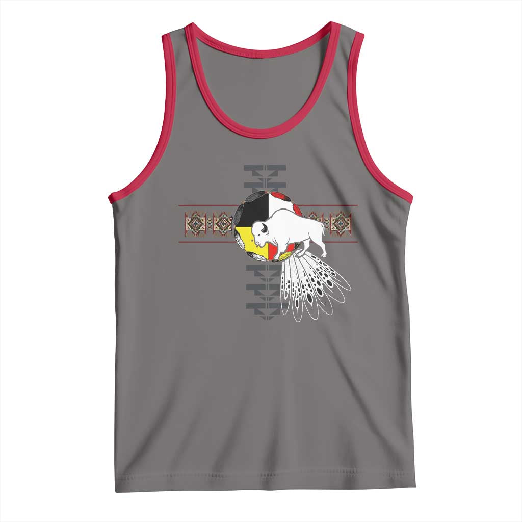 Native American White Buffalo Tank Top Seven Sacred Grandfather Teachings TS11 Deep Heather Red Print Your Wear
