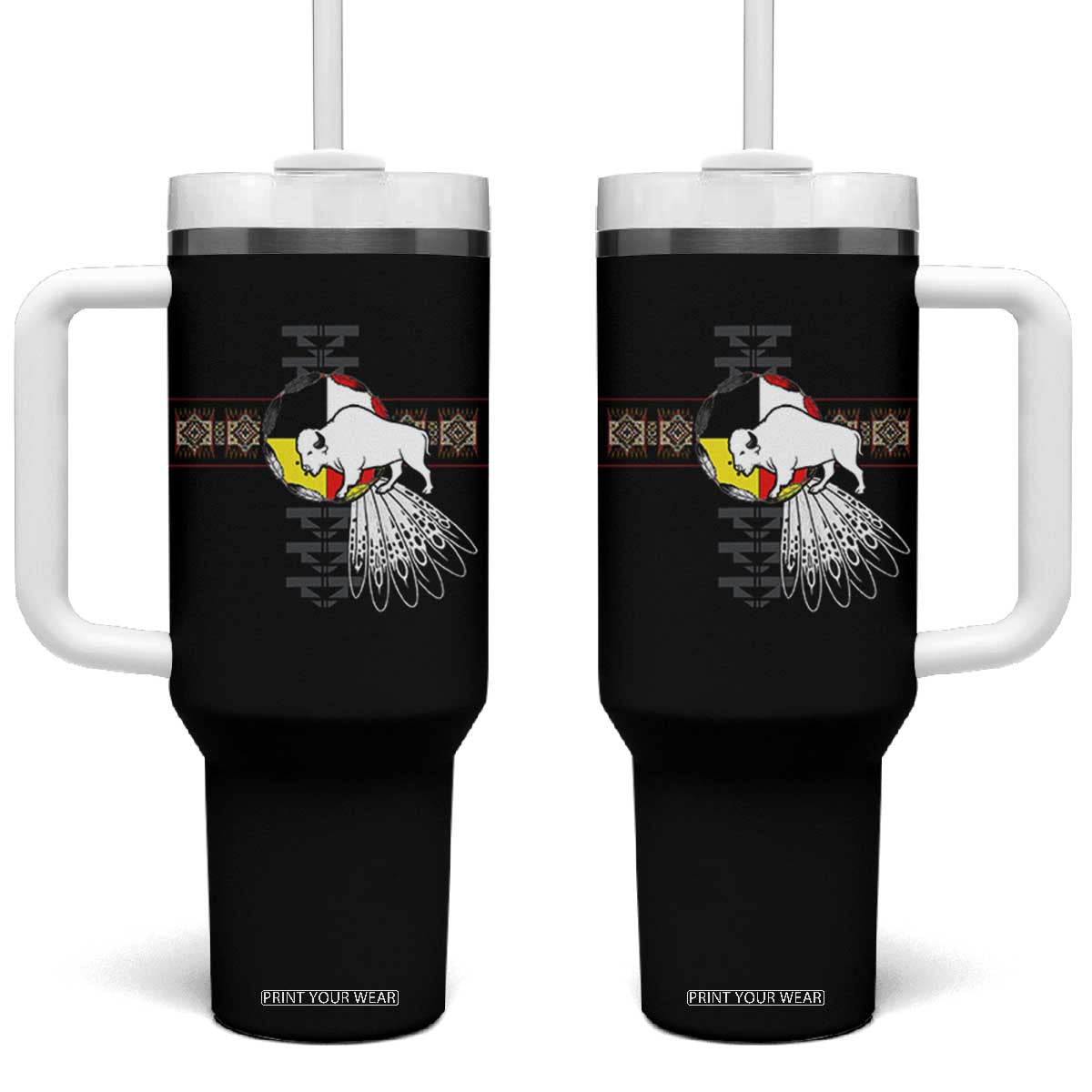 Native American White Buffalo Tumbler With Handle Seven Sacred Grandfather Teachings TS11 One Size: 40 oz Black Print Your Wear