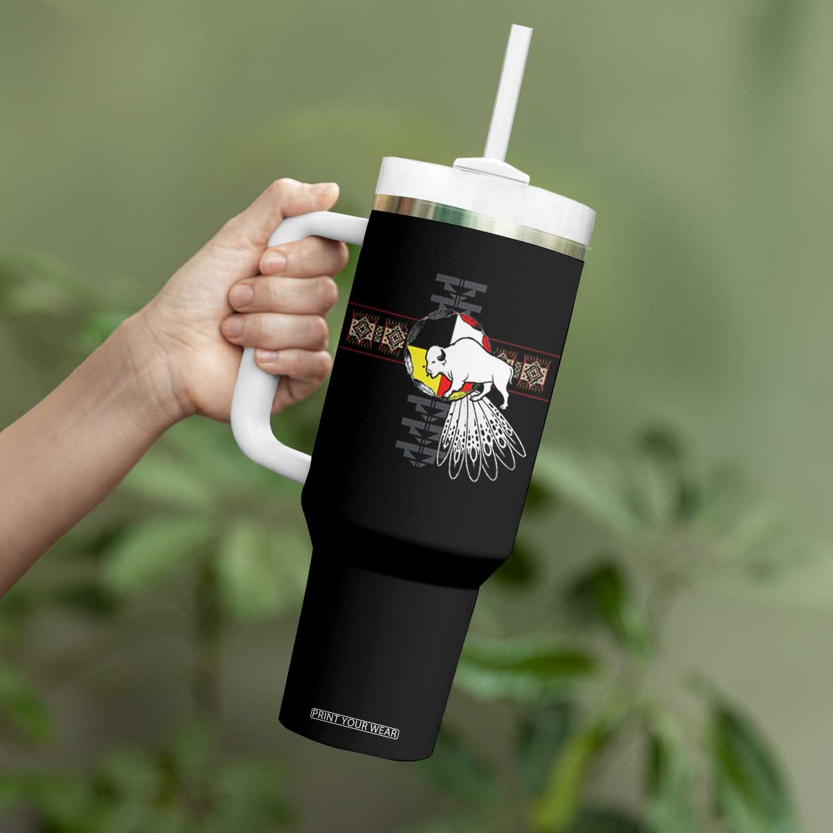 Native American White Buffalo Tumbler With Handle Seven Sacred Grandfather Teachings TS11 Print Your Wear