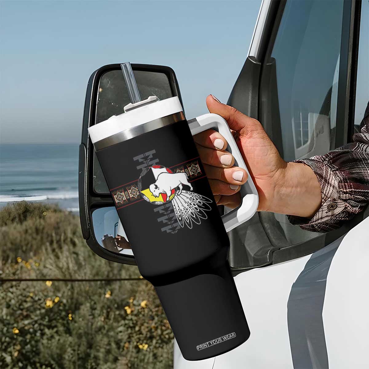 Native American White Buffalo Tumbler With Handle Seven Sacred Grandfather Teachings TS11 Print Your Wear