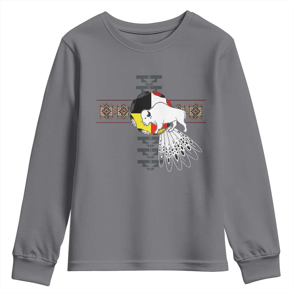 Native American White Buffalo Youth Sweatshirt Seven Sacred Grandfather Teachings TS11 Charcoal Print Your Wear