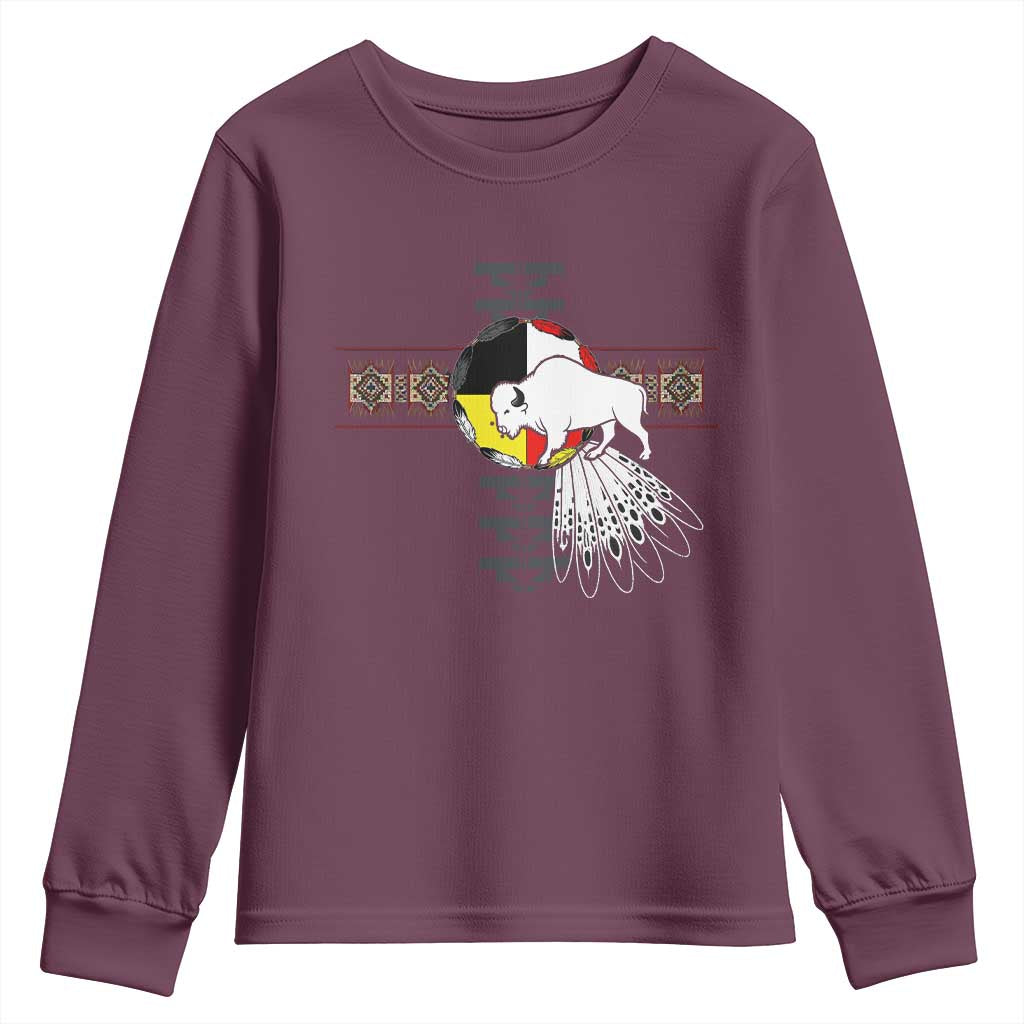 Native American White Buffalo Youth Sweatshirt Seven Sacred Grandfather Teachings TS11 Maroon Print Your Wear