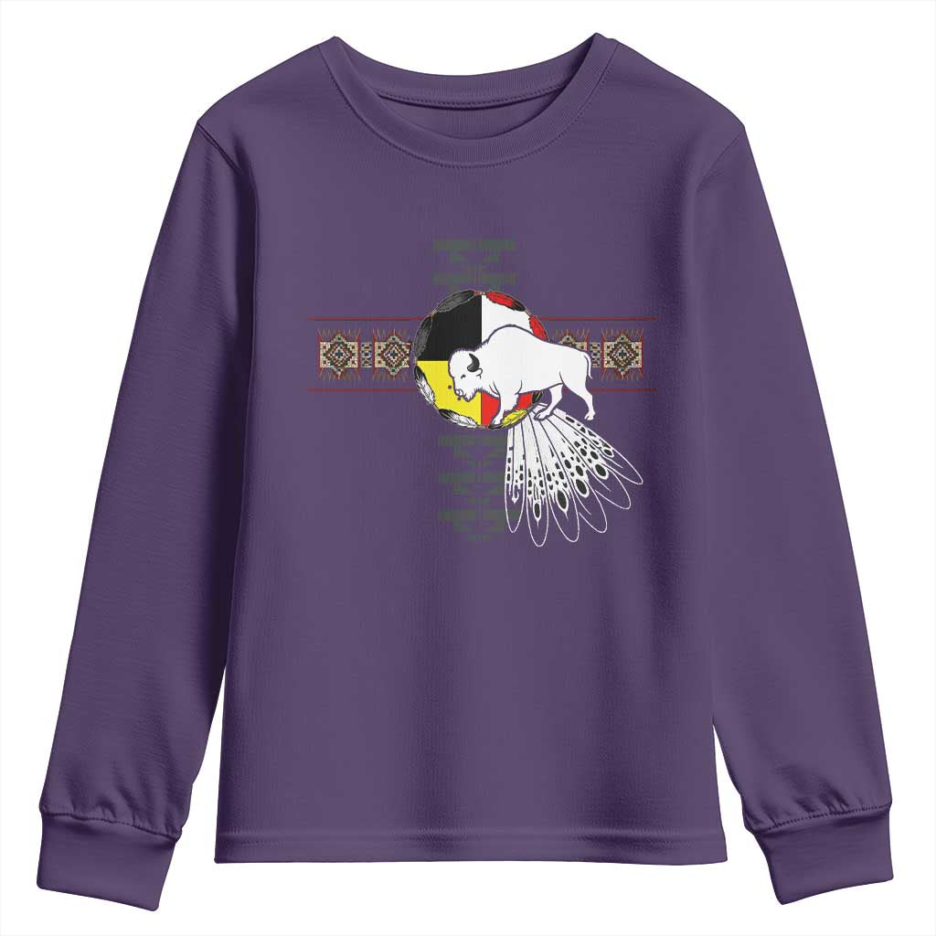 Native American White Buffalo Youth Sweatshirt Seven Sacred Grandfather Teachings TS11 Purple Print Your Wear