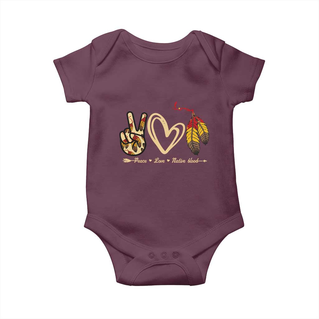 Peace Love Native Blood Baby Onesie Native American Feathers TS11 Maroon Print Your Wear