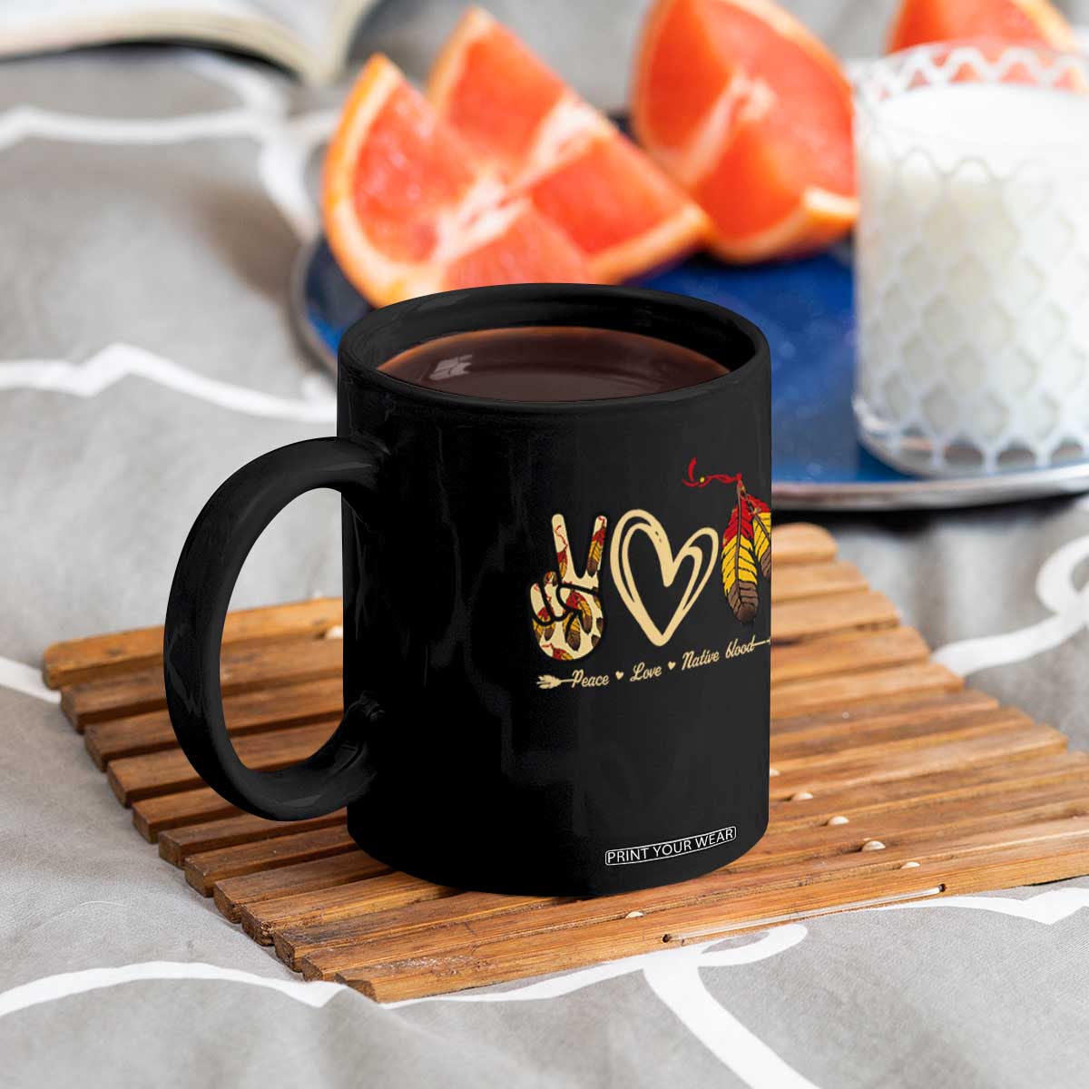 Peace Love Native Blood Coffee Mug Native American Feathers TS11 Print Your Wear