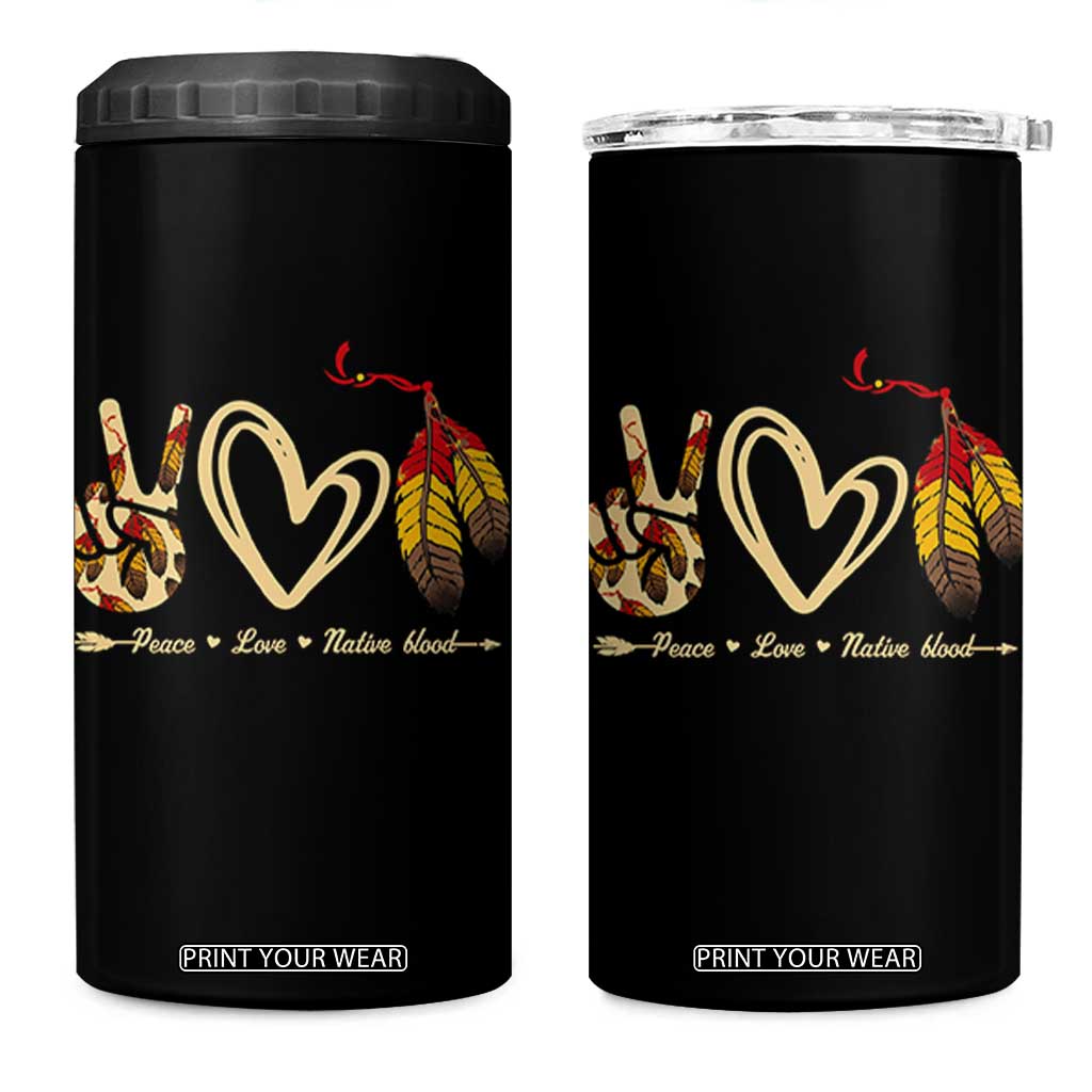 Peace Love Native Blood 4 in 1 Can Cooler Tumbler Native American Feathers TS11 One Size: 16 oz Black Print Your Wear
