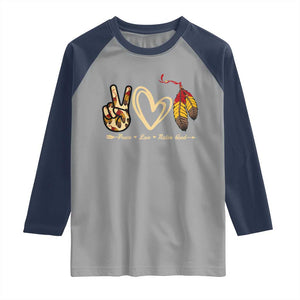 Peace Love Native Blood Raglan Shirt Native American Feathers TS11 Sport Gray Navy Print Your Wear