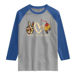 Peace Love Native Blood Raglan Shirt Native American Feathers TS11 Sport Gray Royal Print Your Wear